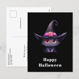 Cartes Pour Fêtes Annuelles Chat noir mignon portant l'Halloween Casquette d'u