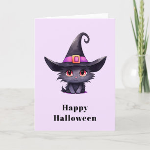 Cartes Pour Fêtes Annuelles Chat noir mignon portant l'Halloween Casquette d'u