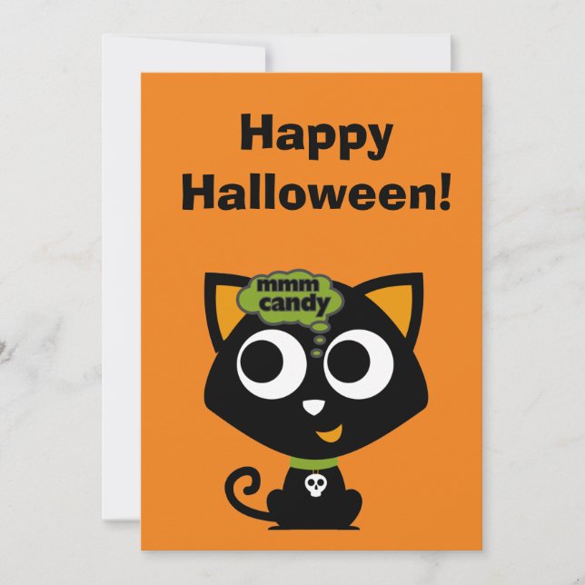Cartes Pour Fêtes Annuelles Chat Noir Mmm Candy Halloween (Devant)