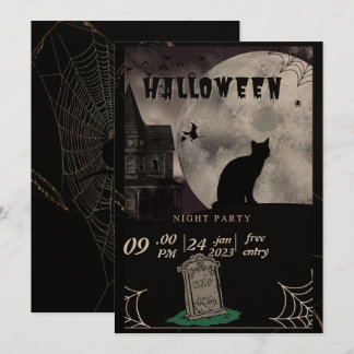 Cartes Pour Fêtes Annuelles Chat noir Pastel Halloween sorcières Fête Invit