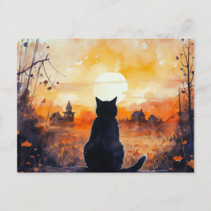 Cartes Pour Fêtes Annuelles Chat noir pleine lune quitte le pays Halloween