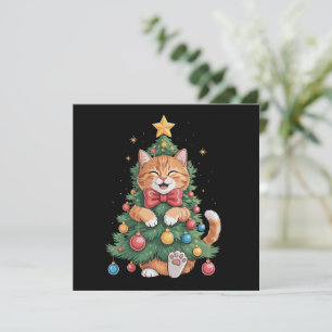 Cartes Pour Fêtes Annuelles Chat orange roux Noël arbre mignon Xmas 