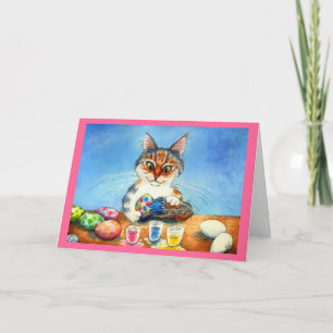 Cartes Pour Fêtes Annuelles Chat peignant des oeufs de pâques avec la queue