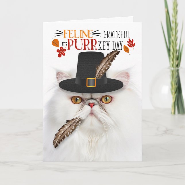 Cartes Pour Fêtes Annuelles Chat persan blanc gracieux pour PURRkey Day (Devant)