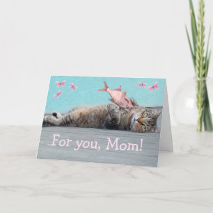 Cartes Pour Fêtes Annuelles Chat, poisson et papillons Fête des mères