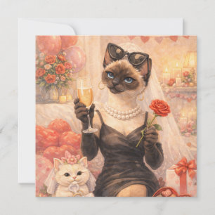 Cartes Pour Fêtes Annuelles Chat pour la Saint-Valentin avec rose rouge