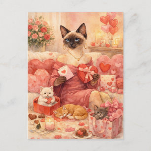Cartes Pour Fêtes Annuelles Chat pour la Saint-Valentin avec rose rouge