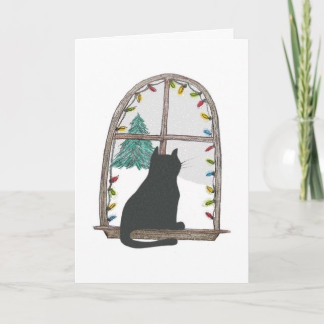 Cartes Pour Fêtes Annuelles Chat regardant une fenêtre (Devant)