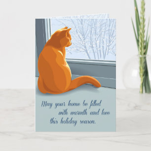 Cartes Pour Fêtes Annuelles Chat regarde par la fenêtre la neige hivernale