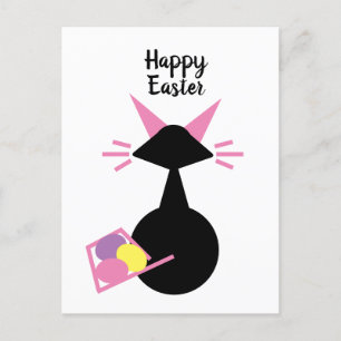 Cartes Pour Fêtes Annuelles Chat Rose Kitty Retro Whimsical Graphi Joyeux Pâqu