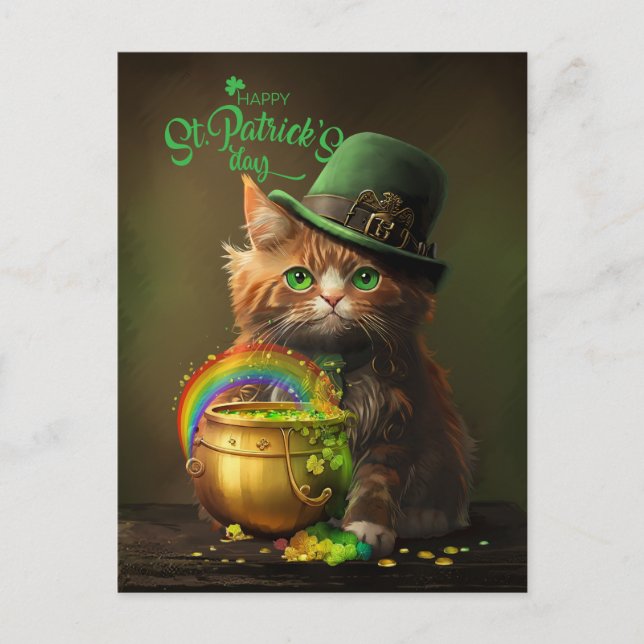 Cartes Pour Fêtes Annuelles Chat rouge gras dans un casquette de bowler (Devant)