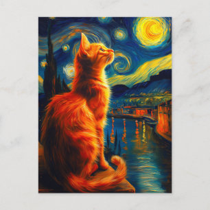 Cartes Pour Fêtes Annuelles Chat roux contemplatif Ciel nocturne étoilé
