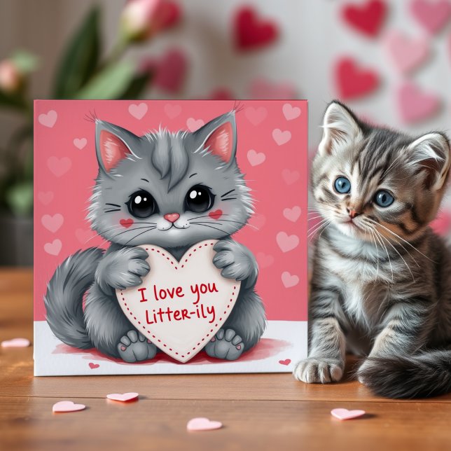 Cartes Pour Fêtes Annuelles Chat Saint Valentin Je t'aime Cœur Mignon Rose (Créateur téléchargé)