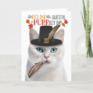 Cartes Pour Fêtes Annuelles Chat Shorthair blanc gracieux pour PURRkey Day