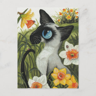 Cartes Pour Fêtes Annuelles Chat siamois Daffodiles de printemps de Pâques par