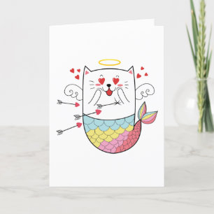 Cartes Pour Fêtes Annuelles Chat sirène mignon Saint-Valentin personnalisé