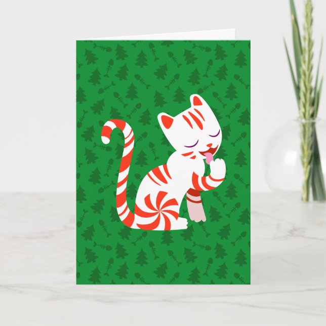 Cartes Pour Fêtes Annuelles Chat Sucre de canne mignon (Devant)