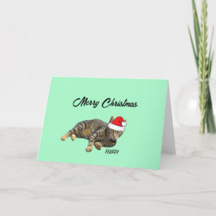 Cartes Pour Fêtes Annuelles Chat tigré rayé avec chapeau de Père Noël