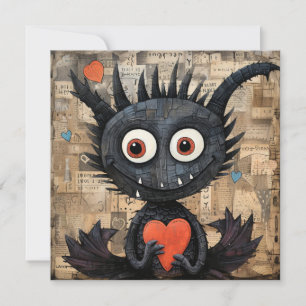 Cartes Pour Fêtes Annuelles Chat Valentine Dragon Tenant Un Coeur