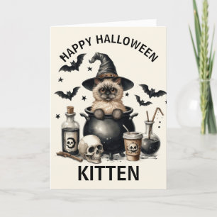 Cartes Pour Fêtes Annuelles Chat Vintage mignon dans une Halloween cauldron
