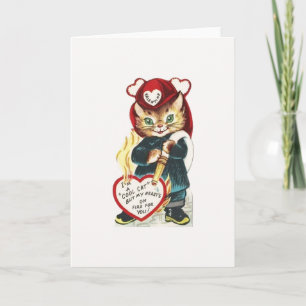 Cartes Pour Fêtes Annuelles Chat vintage Valentine de sapeur-pompier