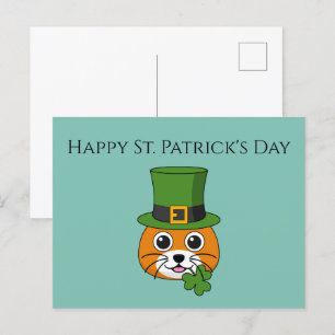 Cartes Pour Fêtes Annuelles Chat w Casquette et Shamrock St Patrick's   Person