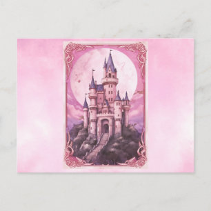 Cartes Pour Fêtes Annuelles Château Rose Pleine Lune Rose Aquarelle Halloween