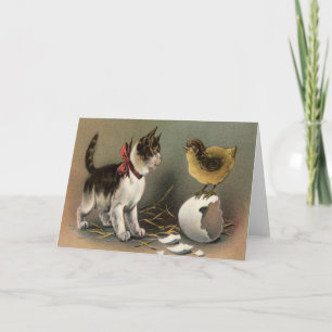 Cartes Pour Fêtes Annuelles Chaton de chat d'oeufs de poussin de Pâques