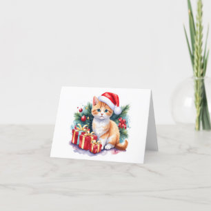 Cartes Pour Fêtes Annuelles Chaton de Noël (orange/blanc) avec Cadeaux BLANK