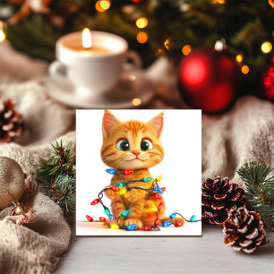 Cartes Pour Fêtes Annuelles Chaton joueur dans les lumières de Noël