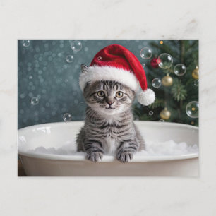 Cartes Pour Fêtes Annuelles Chaton mignon de Noël dans un bain moussant 