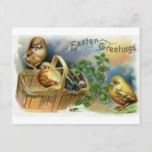 Cartes Pour Fêtes Annuelles Chaton, poussins et cru Pâques de trèfle