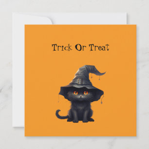 Cartes Pour Fêtes Annuelles Chaton sorcier noir Halloween Chat sorcière