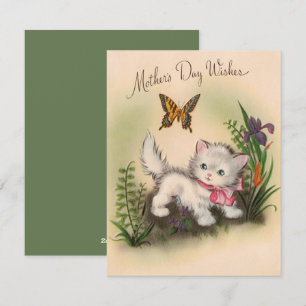 Cartes Pour Fêtes Annuelles Chaton vintage & Voeux de Mère Papillon