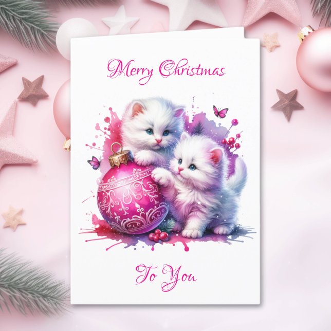 Cartes Pour Fêtes Annuelles Chatons blancs doux Noël (Créateur téléchargé)