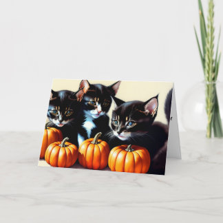 Cartes Pour Fêtes Annuelles Chatons d'automne avec des citrouilles