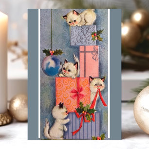 Cartes Pour Fêtes Annuelles Chatons De Noël Vintage Jouant Sur Des Cadeaux