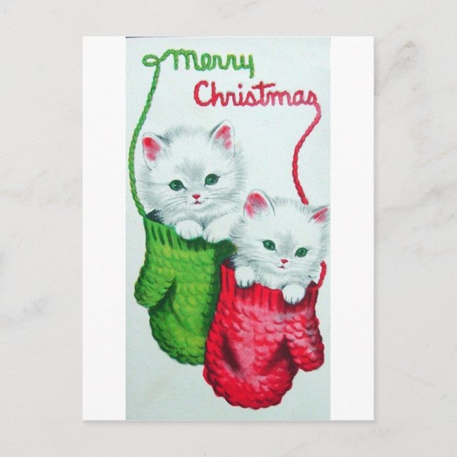 Cartes Pour Fêtes Annuelles Chatons en Mittens Joyeux Noël (Devant)