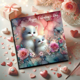 Cartes Pour Fêtes Annuelles Chatons Whimsical Aquarelle Florale Valentine