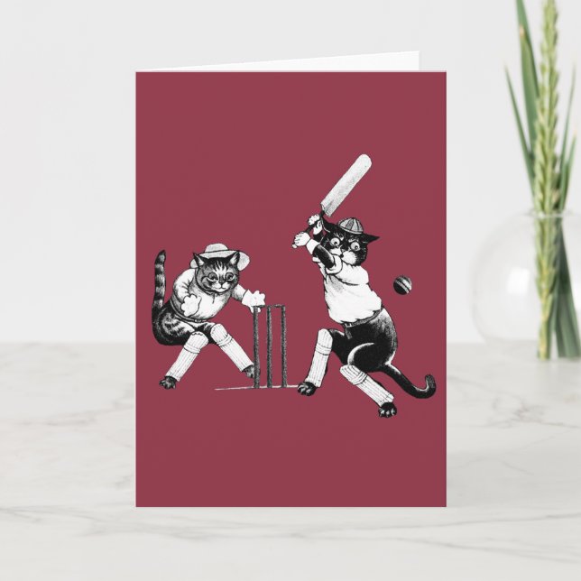 Cartes Pour Fêtes Annuelles Chats amusants Jouer au cricket (Devant)