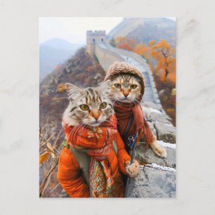 Cartes Pour Fêtes Annuelles Chats aventureux sur la Grande Muraille
