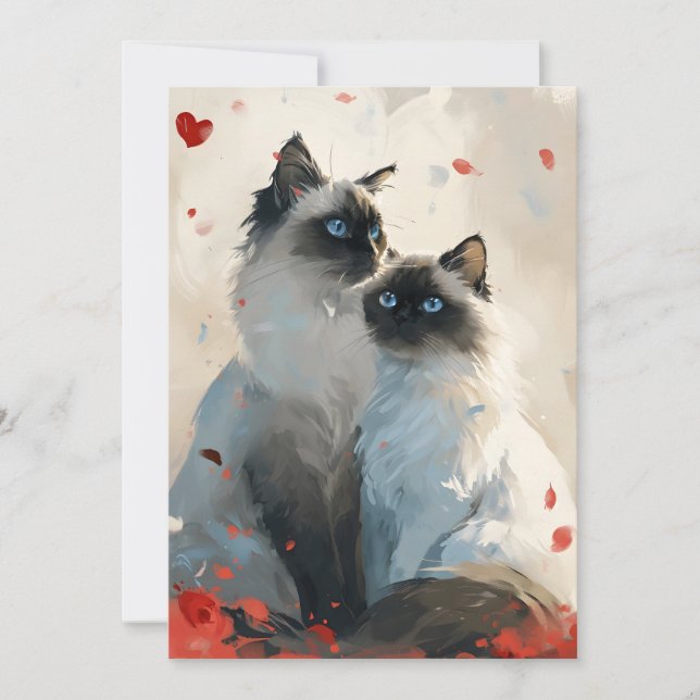 Cartes Pour Fêtes Annuelles Chats Birmans pour la Saint-Valentin (Devant)