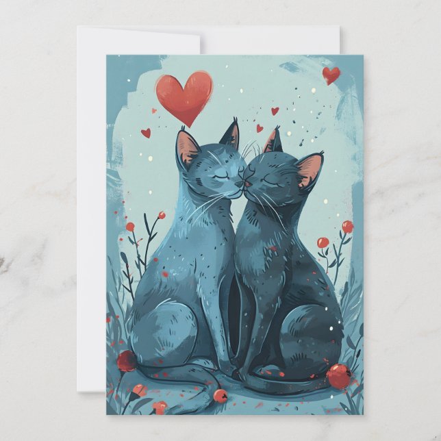 Cartes Pour Fêtes Annuelles chats Bleu Russe à la Saint-Valentin  (Devant)