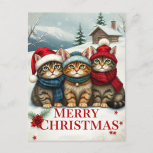Cartes Pour Fêtes Annuelles Chats dans l'attirail hivernal Preppy et Noël Casq