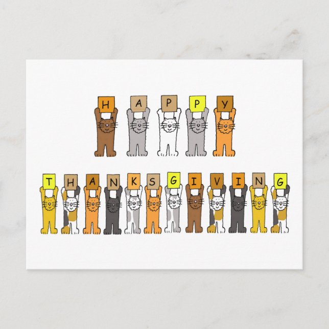 Cartes Pour Fêtes Annuelles Chats de dessin bon thanksgiving (Devant)