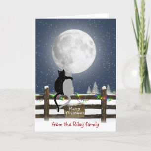 Cartes Pour Fêtes Annuelles Chats de Noël à la clôture avec lune