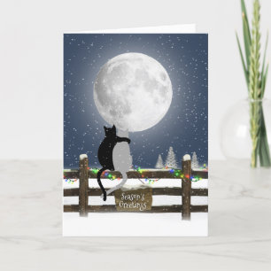 Cartes Pour Fêtes Annuelles Chats de Noël à la clôture avec lune
