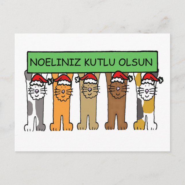 Cartes Pour Fêtes Annuelles Chats de Noël turcs en chapeaux de Noël (Devant)