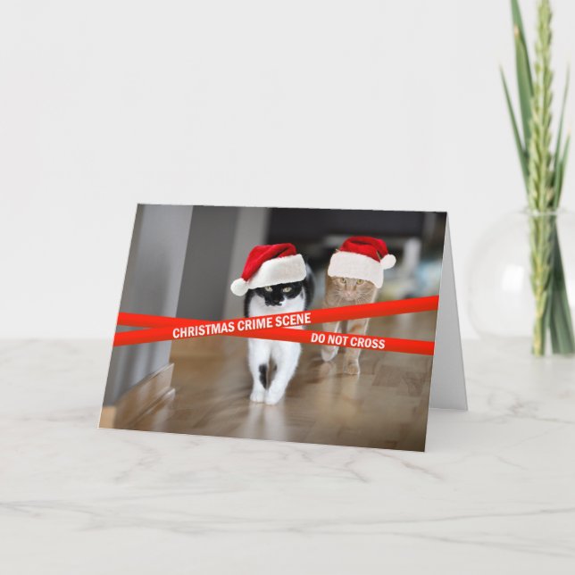 Cartes Pour Fêtes Annuelles Chats de scène du crime de Noël (Devant)