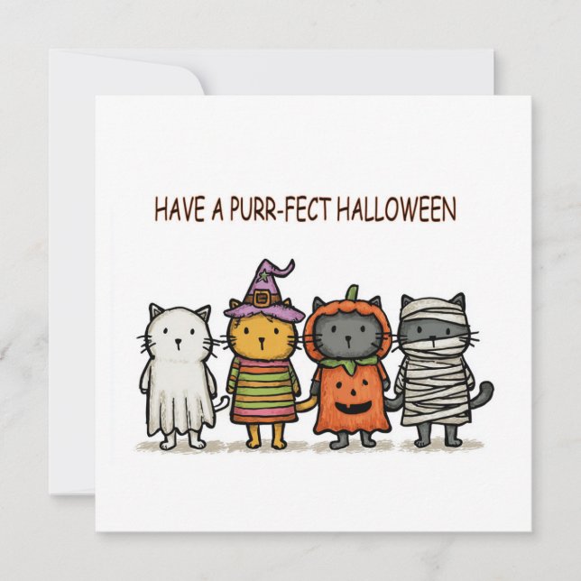 Cartes Pour Fêtes Annuelles Chats drôles Joy Halloween  (Devant)
